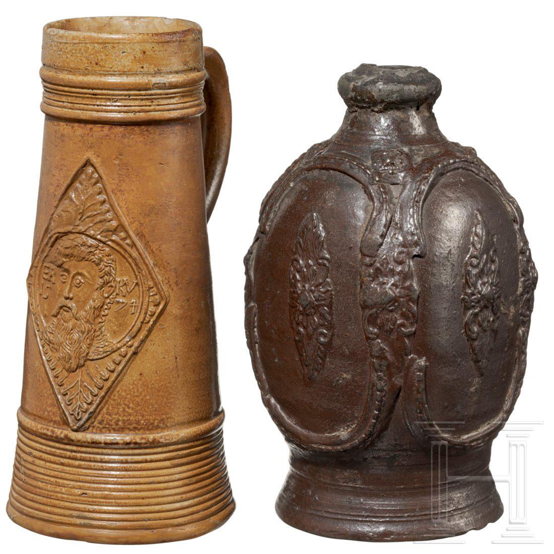 Two German stoneware vessels, 17th century (1 of 2)