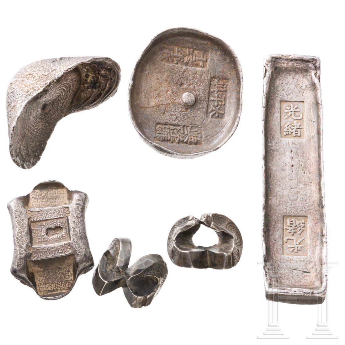 Six Chinese silver ingots, 20th century (1 of 6)