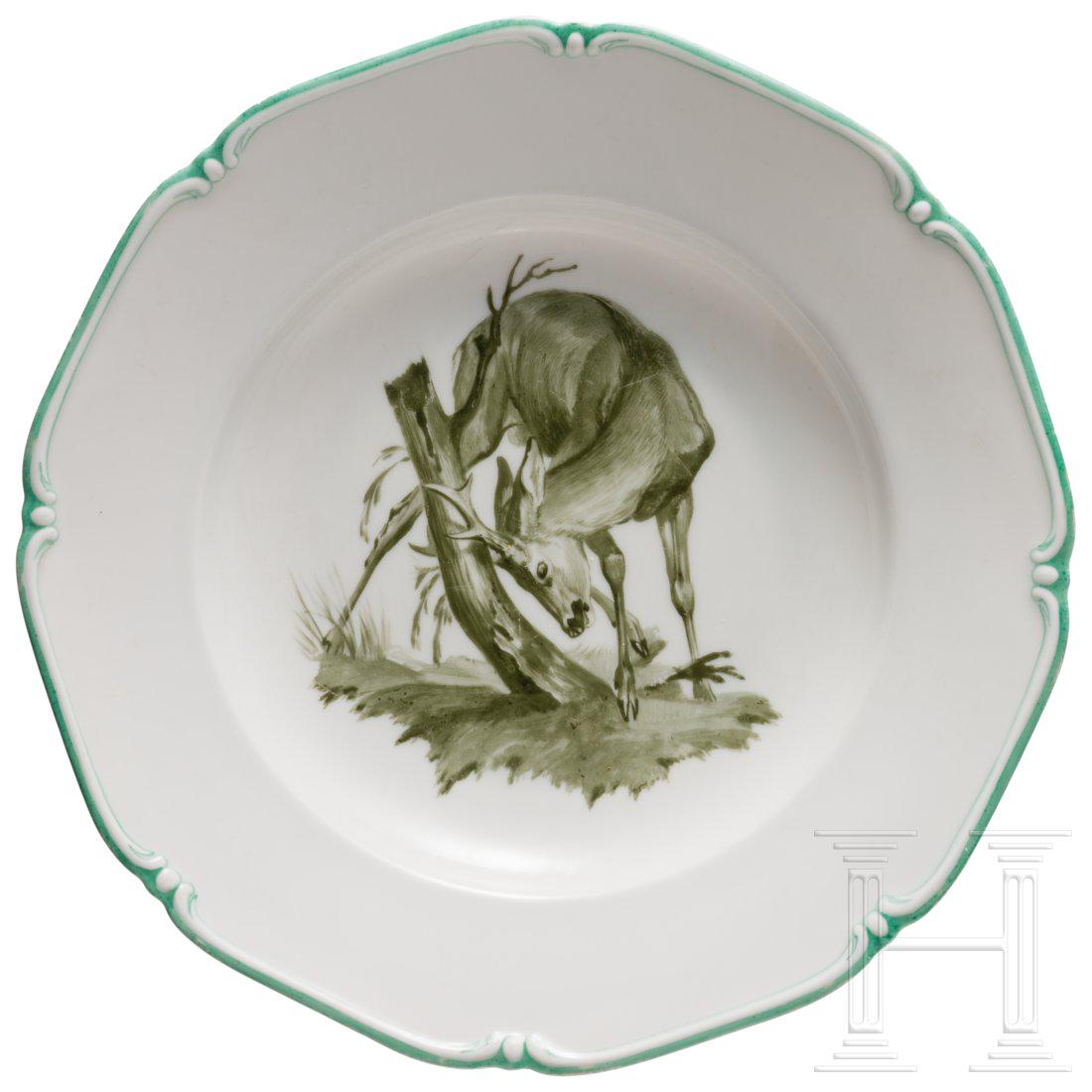 Theodor KÃ¤rner and Carl Diebitsch - a porcelain plate: Theodor KÃ¤rner and Carl Diebitsch - a porcelain plate with a hunting motiveEin glasierter weiÃŸer, tiefer Porzellanteller mit hellgrÃ¼ner Randeinfassung und im Spiegel einem handgemalten Tiermo