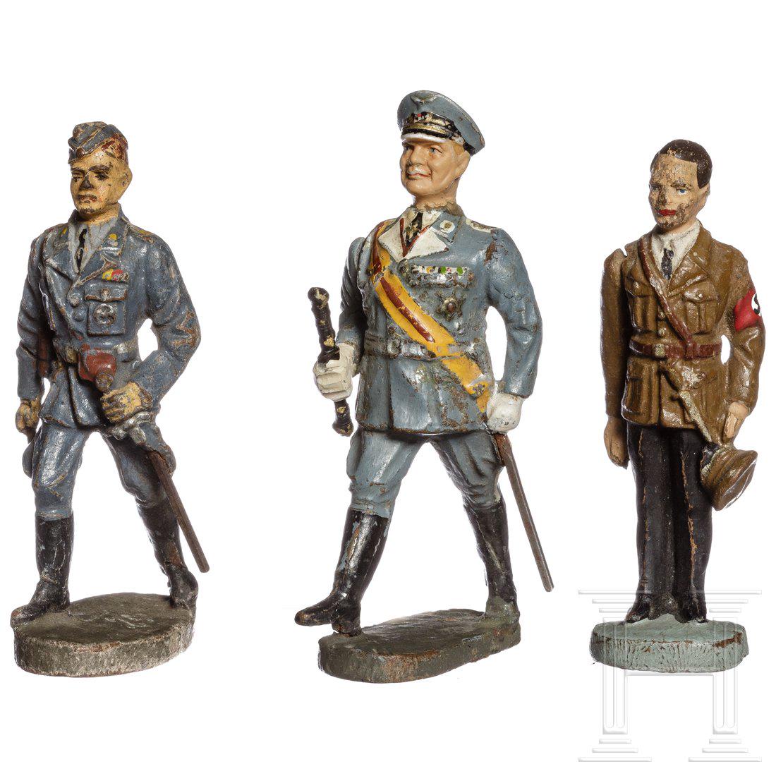 Tree Elastolin figures - Goering with porcelain head,: Tree Elastolin figures - Goering with porcelain head, Goebbels standing still and an air force officer marchingElastolin, 30er Jahre, 7 cm-Serie, MasseausfÃ¼hrung; dabei eine Portraitfigur von Herma