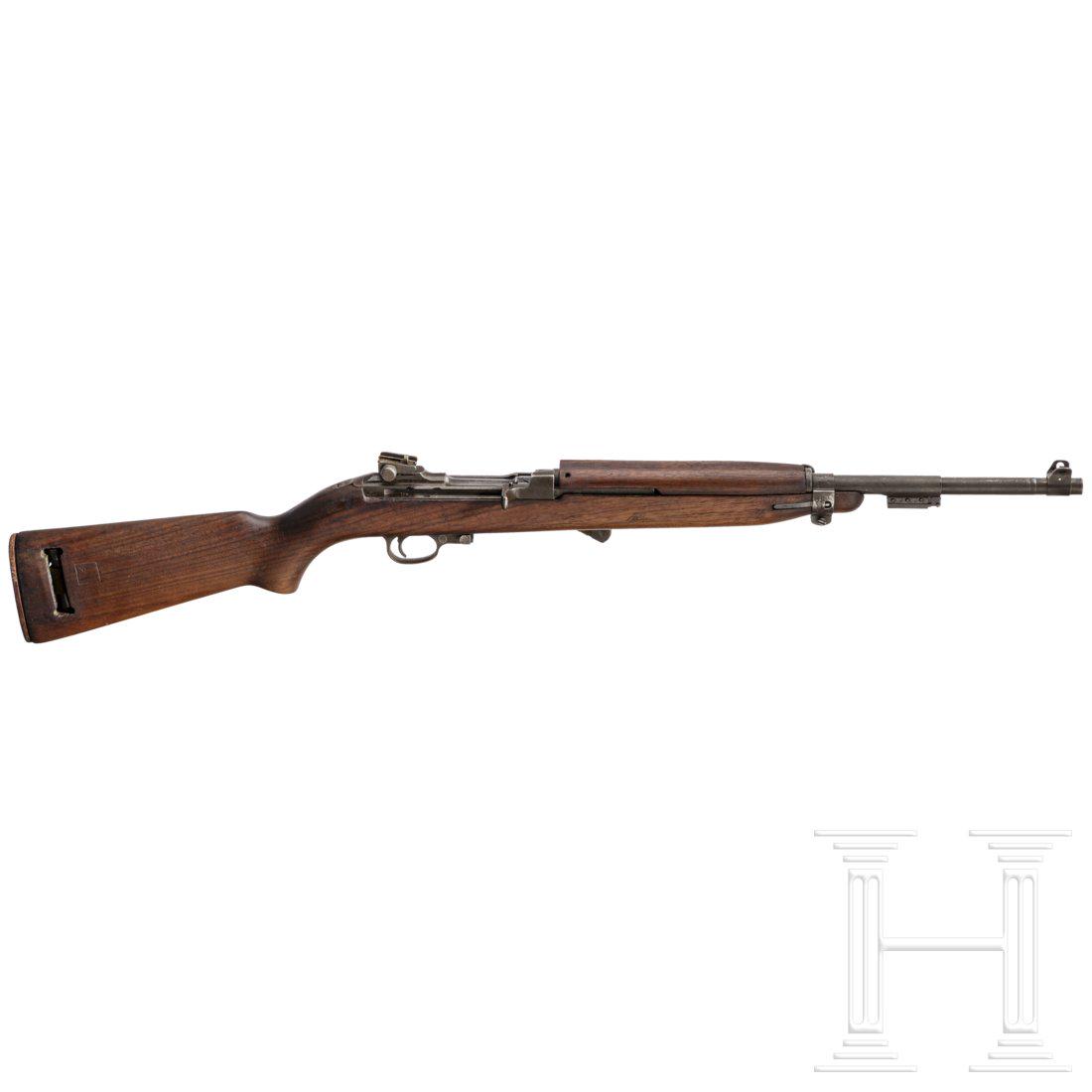 Carbine 30 M 1, Inland Div.: Carbine 30 M 1, Inland Div.Cal. .30 Carbine, SN. 2581700, blanker Lauf mit Kornschutzbacken und Bajonetthalterung. Fertigung 02 / 44. Dioptervisier. Originale BrÃ¼nierung. Sehr gut erhaltener Nussho
