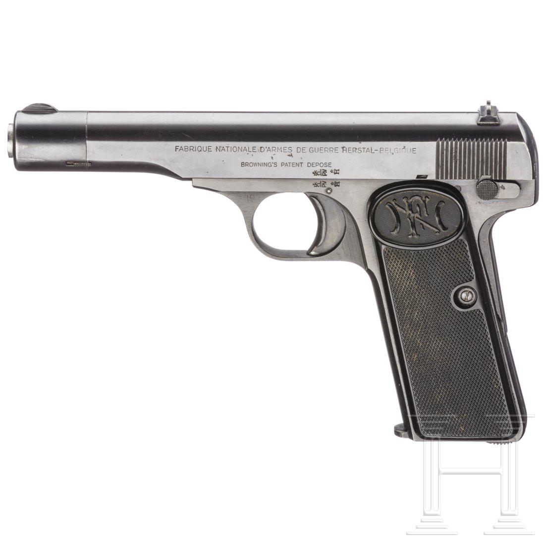 FN Mod. 10/22, Bavarian Banks: FN Mod. 10/22, Bavarian BanksCal. 7,65 mm Brown., SN. 143239, nummerngleich. Blanker Lauf. NeunschÃ¼ssig. Beschuss. Standardbeschriftung. Rechts am Verschluss inventarisiert "Bavarian Banks". Origin
