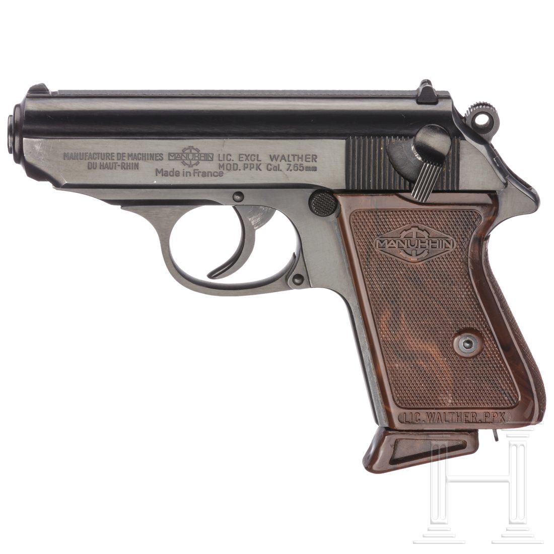Walther-Manurhin PPK, Polizei West-Berlin: Walther-Manurhin PPK, Polizei West-BerlinCal. 7,65 mm Brown., SN. 213111, nummerngleich. Blanker Lauf. SiebenschÃ¼ssig. FranzÃ¶sischer Beschuss. Fertigung 1963. Signalstift. Links am Verschluss dr