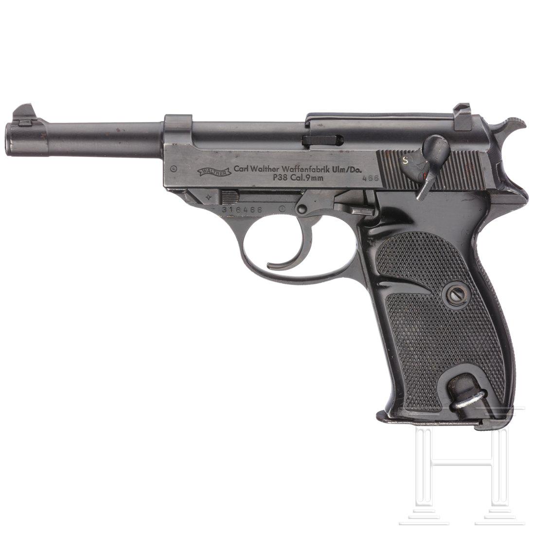 A Walther P38 with conversion kit (Police/Ministry of: A Walther P38 with conversion kit (Police/Ministry of the Interior)Cal. 9 mm Luger / .22 l.r., SN. 316466 / 466, matching numbers. Bright bore. Eight shots. Ordnance proof marks. Standard markings. To