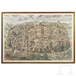 Johann Daniel Herz the Elder (1693 - 1754) - a: Johann Daniel Herz the Elder (1693 - 1754) - a capriccio view of Jerusalem in coloured copperplate, 1735Extremely detailed, multi-figured copperplate, including scenes from the Passion of Christ.