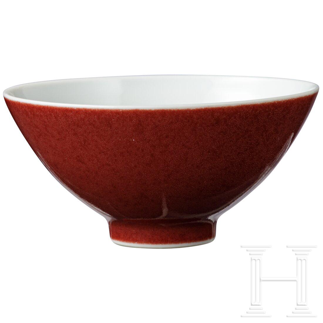 A copper-red glazed cup with "Jing wei tang zhi" mark, (1 of 7)