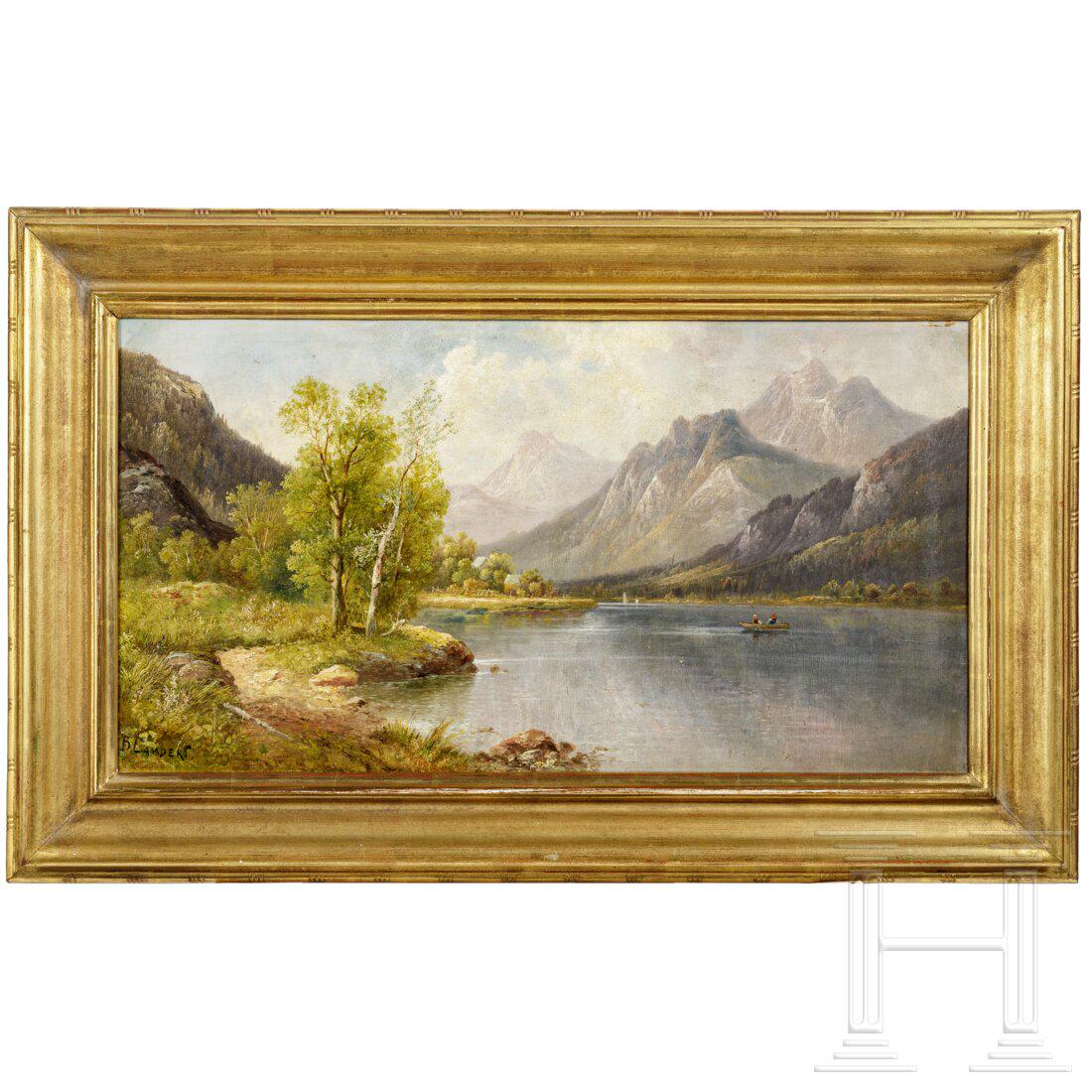 B. Lambert (1843 - 1902/05) - a painting "Am Grundlsee": B. Lambert (1843 - 1902/05) - a painting "Am Grundlsee"Öl auf Leinwand. Darstellung des Grundlsees im Salzkammergut, links im Vordergrund Uferstreifen mit Bäumen. Links unten signiert "B. La