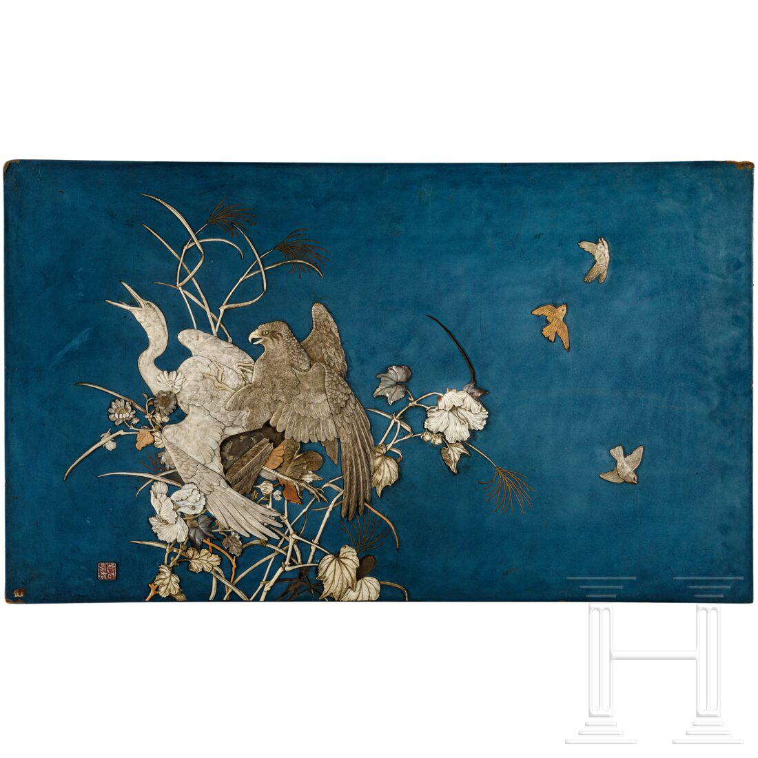 A Japanese wooden panel, Meiji period (1 of 5)