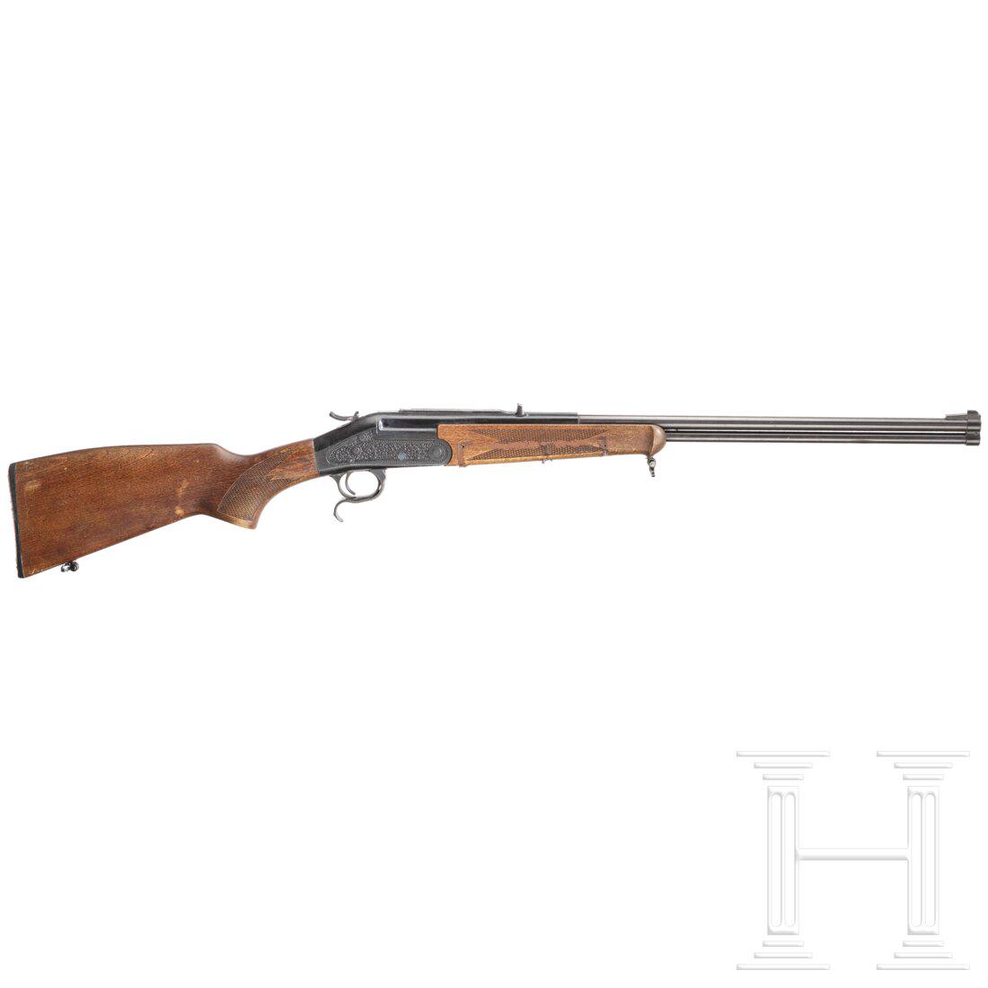 Bockbüchsflinte Rhöner Sportwaffenfabrik: Bockbüchsflinte Rhöner Sportwaffenfabrik Cal. .22 Win Mag, Cal. 410/76, SN. 11826, Läufe blank, Länge 60 cm. Gültiger Beschuss. Freiliegende Läufe mit Brillenstück a