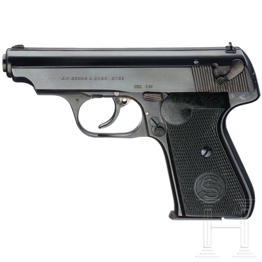 Sauer & Sohn Mod. 38: Sauer & Sohn Mod. 38 Cal. 7,65mmBrowning, SN. 358498, Verschluss ohne S/N, nicht entfernt. Lauf matt. Achtschüssig. Beschuss Adler/N. Einzeilige Standardbeschriftung. Abnahme Adler/37. Nachbr