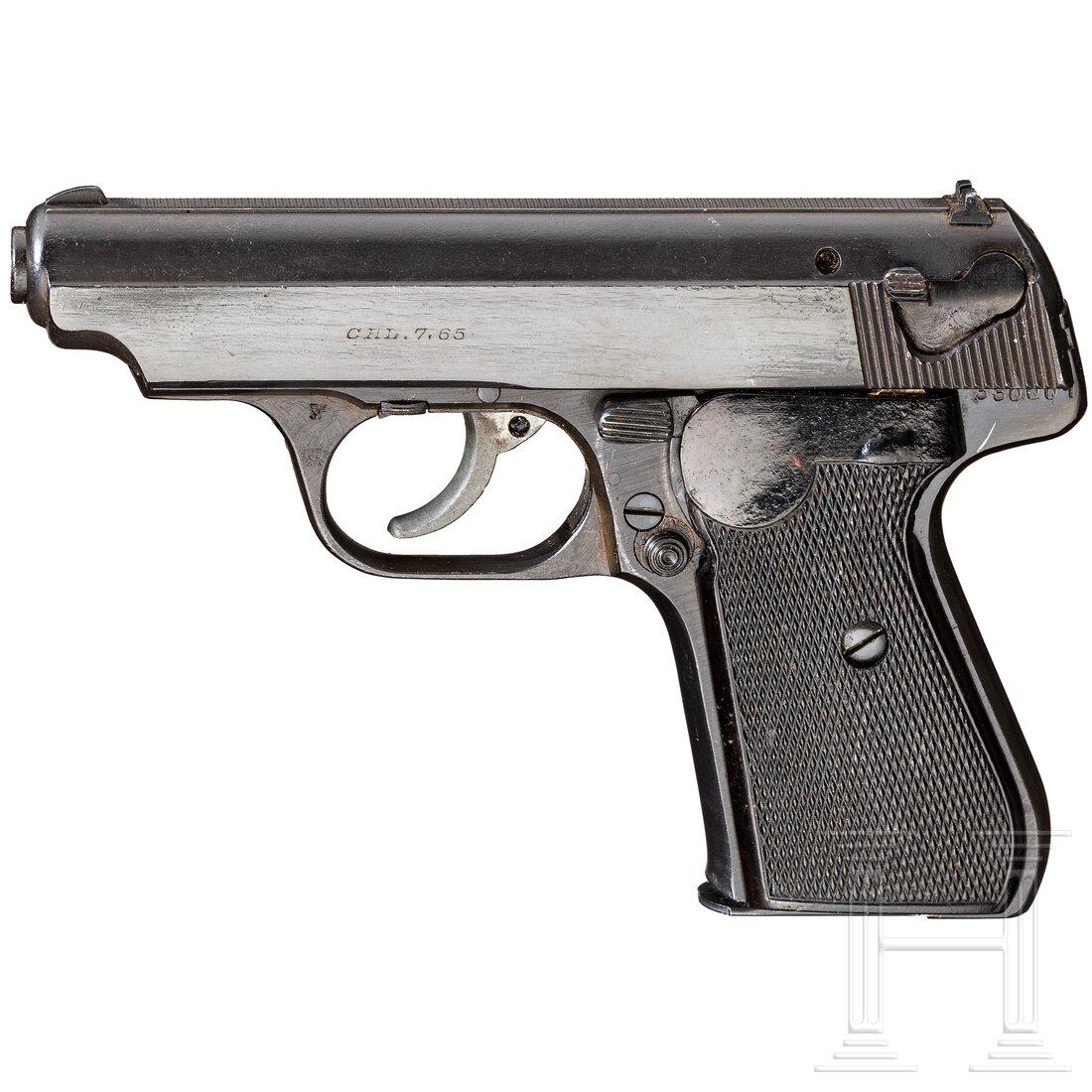 Sauer & Sohn Mod. 38, 4 mm M20 Umbau: Sauer & Sohn Mod. 38, 4 mm M20 Umbau Cal. 4mm M20, SN. 330001, blanker Lauf (ehemaliges Kaliber 7,65 mm Browning), beschriftet mit Kaliberangabe "4 mm M20, BKA-Raute/Zulassung 202M / Reducta" sowie "F