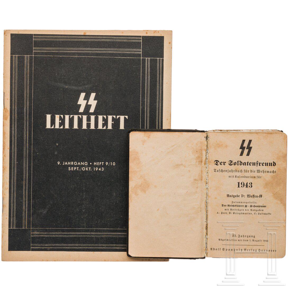 "Der Soldatenfreund 1943", Edition D for the Waffen SS: "Der Soldatenfreund 1943", Edition D for the Waffen SSSchwarzer Taschenkalender mit schauseitig aufgeprägten Runen, herausgegeben vom Reichsführer SS - SS-Hauptamt. Dazu ein SS-Leitheft, Nummer 9/0 