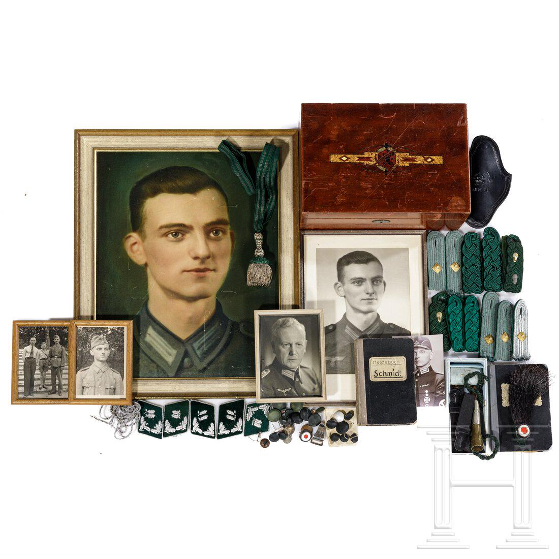 A bequest of shoulder boards and collar patches of the: A bequest of shoulder boards and collar patches of the Reich Forestry ServiceEin Paar geflochtene Schulterstücke für einen Oberforstmeister und vier Paar für niedrigere Ränge. Dazu fünf silberges