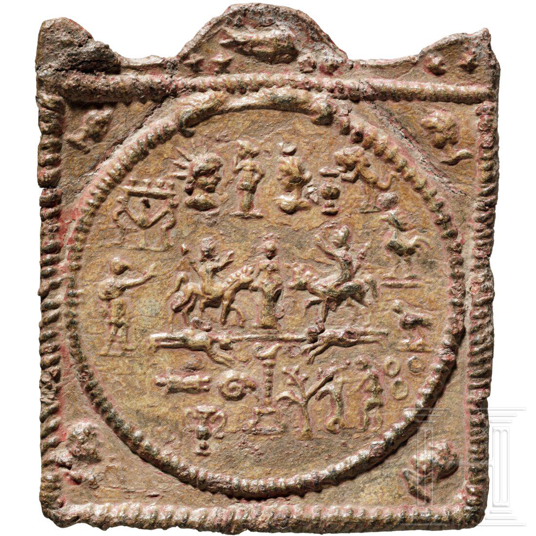 A Roman lead votive plaque with the Danubian Riders, 3rd century (1 of 3)