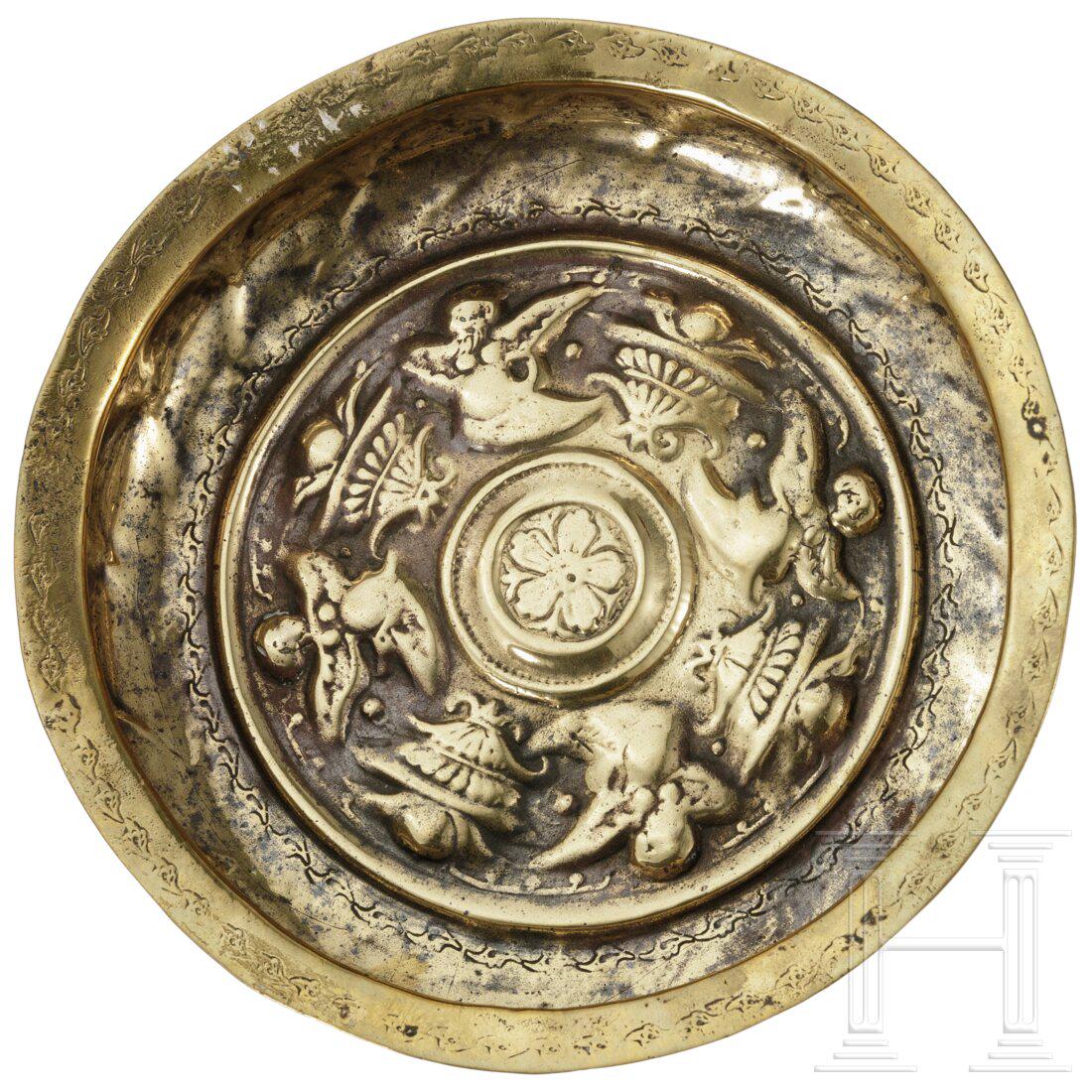 A brass alms dish ("Beckenschlägerschüssel"), Nuremberg, early 16th century (1 of 3)