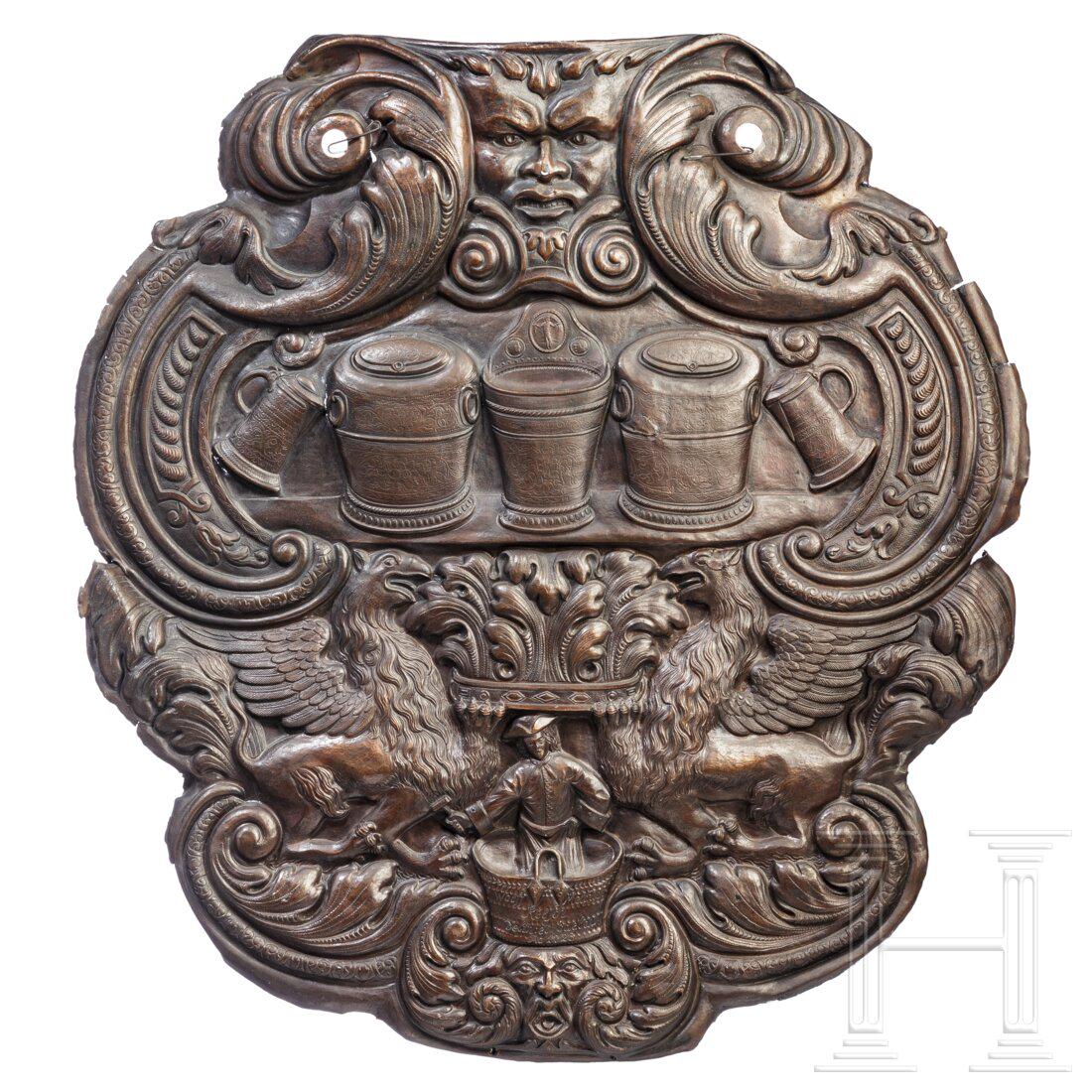 A copper guild sign of the Nuremberg coppersmiths, Georg Dorner, dated 1885 (1 of 5)