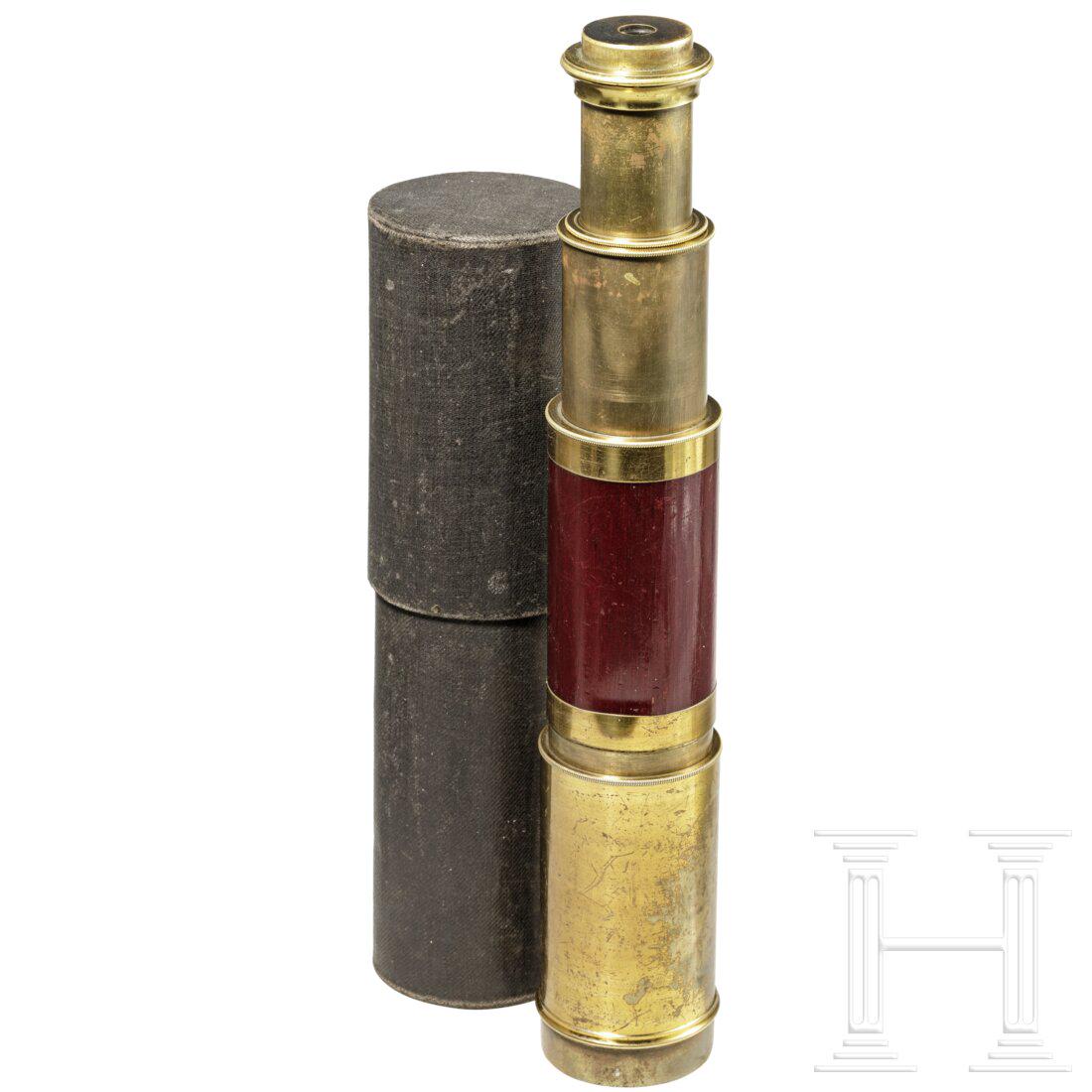 A pullout telescope, three sections, by C. Kellner in Wetzlar, non-military use, circa 1853: A pullout telescope, three sections, by C. Kellner in Wetzlar, non-military use, circa 1853 The ocular section marked "C.KELLNER IN WETZLAR". Brass tube with three sections. Extractable lens shade. Fr