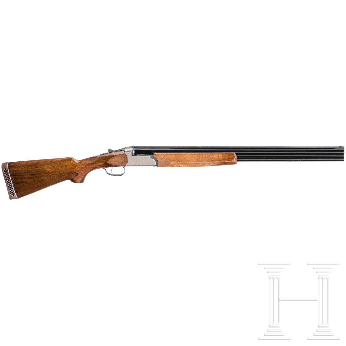 A side-by-side shotgun by Marocchi, Mod. A279: A side-by-side shotgun by Marocchi, Mod. A279Cal. 12/70, SN. 062218, blankes, ventiliertes Laufbündel, Länge 65 cm. Ital. Beschuss 1976. Einabzug. Kolbenhalssicherung. Ejektor. Links am Lauf