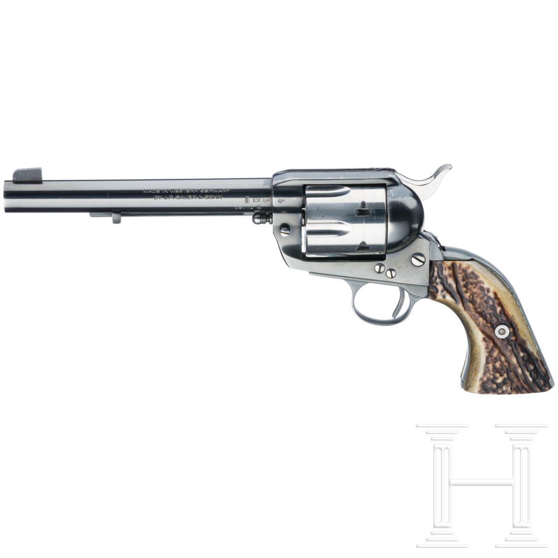 Sauer & Sohn, Western Six-Shooter: Sauer & Sohn, Western Six-ShooterCal. .44RemMag, SN. 0211D, blanker Lauf. Länge 165 mm (6,5"). Sechsschüssig. Deutscher Beschuss. Am Lauf gemarkt linksseitig mit Herstellerbezeichnung und re