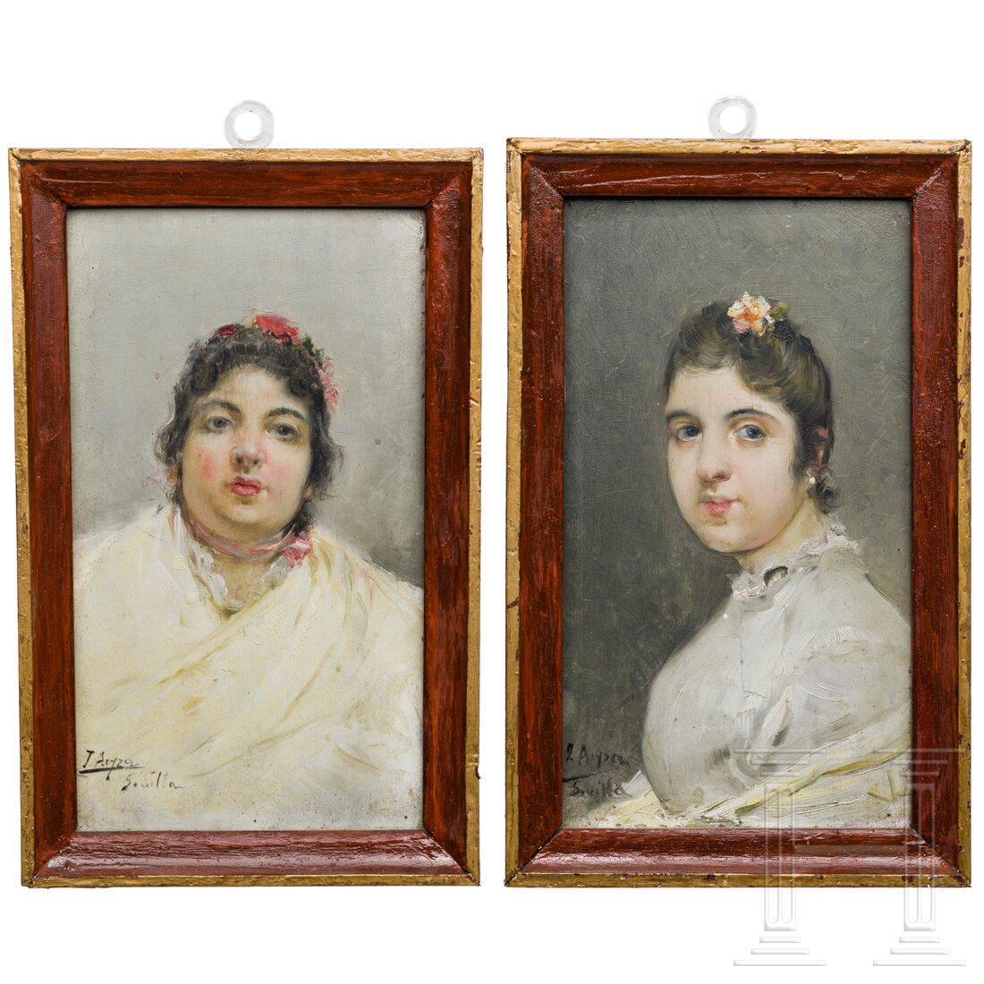 José Arpa y Perea - two portraits of women, Spanish, 19/20th century (1 of 2)