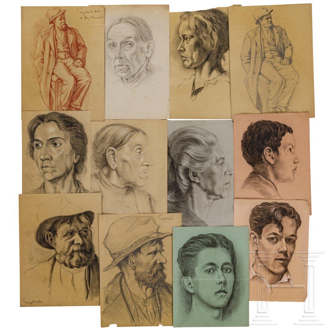 Willi Engelhardt - 20 portrait and figure drawings, 1920s: Willi Engelhardt - 20 portrait and figure drawings, 1920s Willi Engelhardt, 1920er Jahre. Kohle, Rötel, Bleistift, weiße Kreide, meist auf getöntem Papier, einige Blätter signiert 