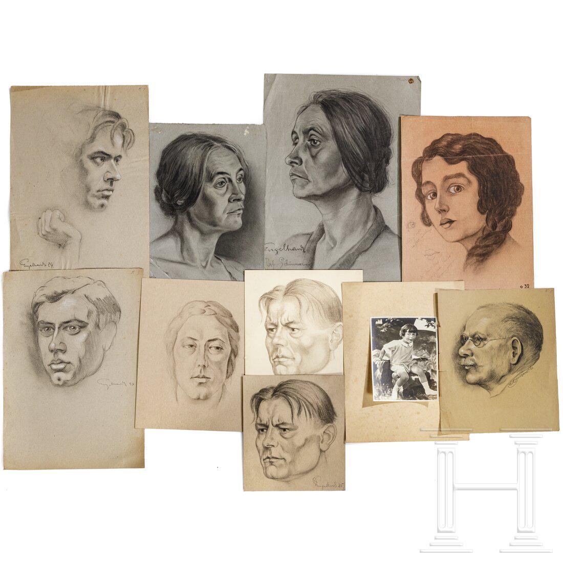 Willi Engelhardt - 18 portrait drawings in the class of Professor Adolf Schinnerer, Akademie der: Willi Engelhardt - 18 portrait drawings in the class of Professor Adolf Schinnerer, Akademie der bildenden Künste in Munich, 1920sWilli Engelhardt, 1920er Jahre. Kohle, schwarze und weiße Kr
