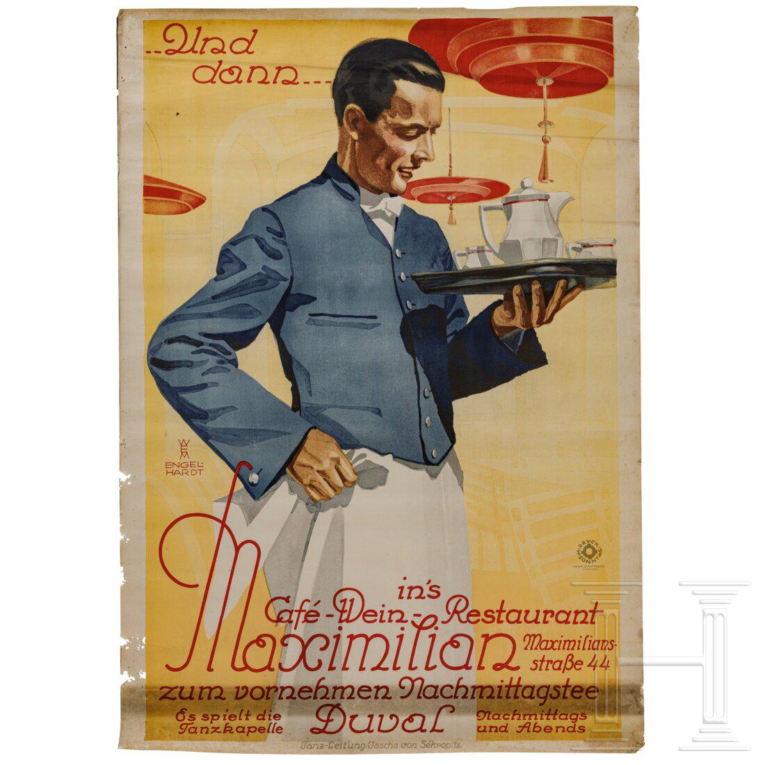 Willi Engelhardt - an advertising poster for "Cafe-Wein-Restaurant Maximilian München, zum (1 of 2)