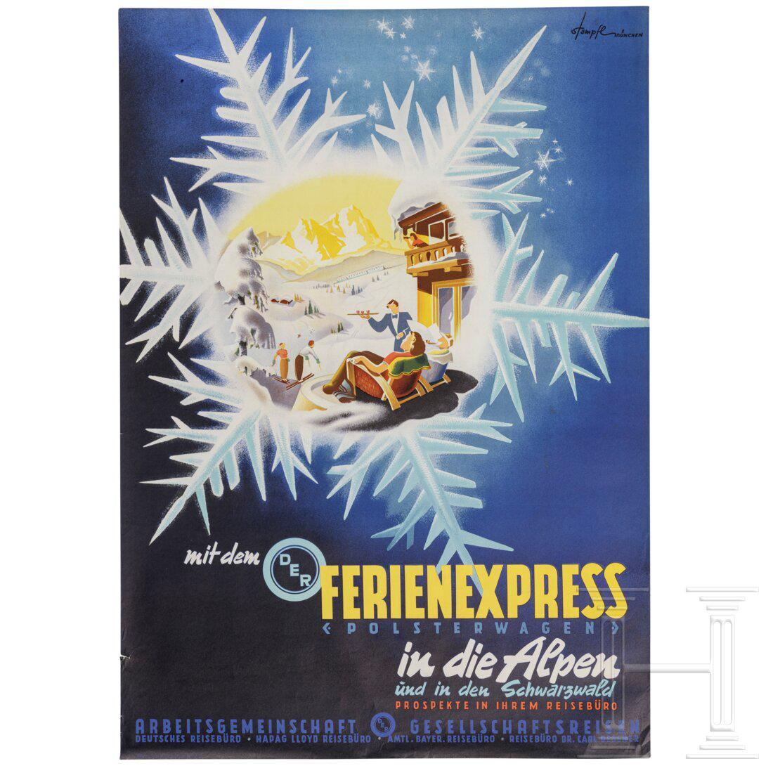 Stampfl in Munich - an advertising poster "DER Touristik - Mit dem Ferienexpress in die Alpen und in (1 of 2)