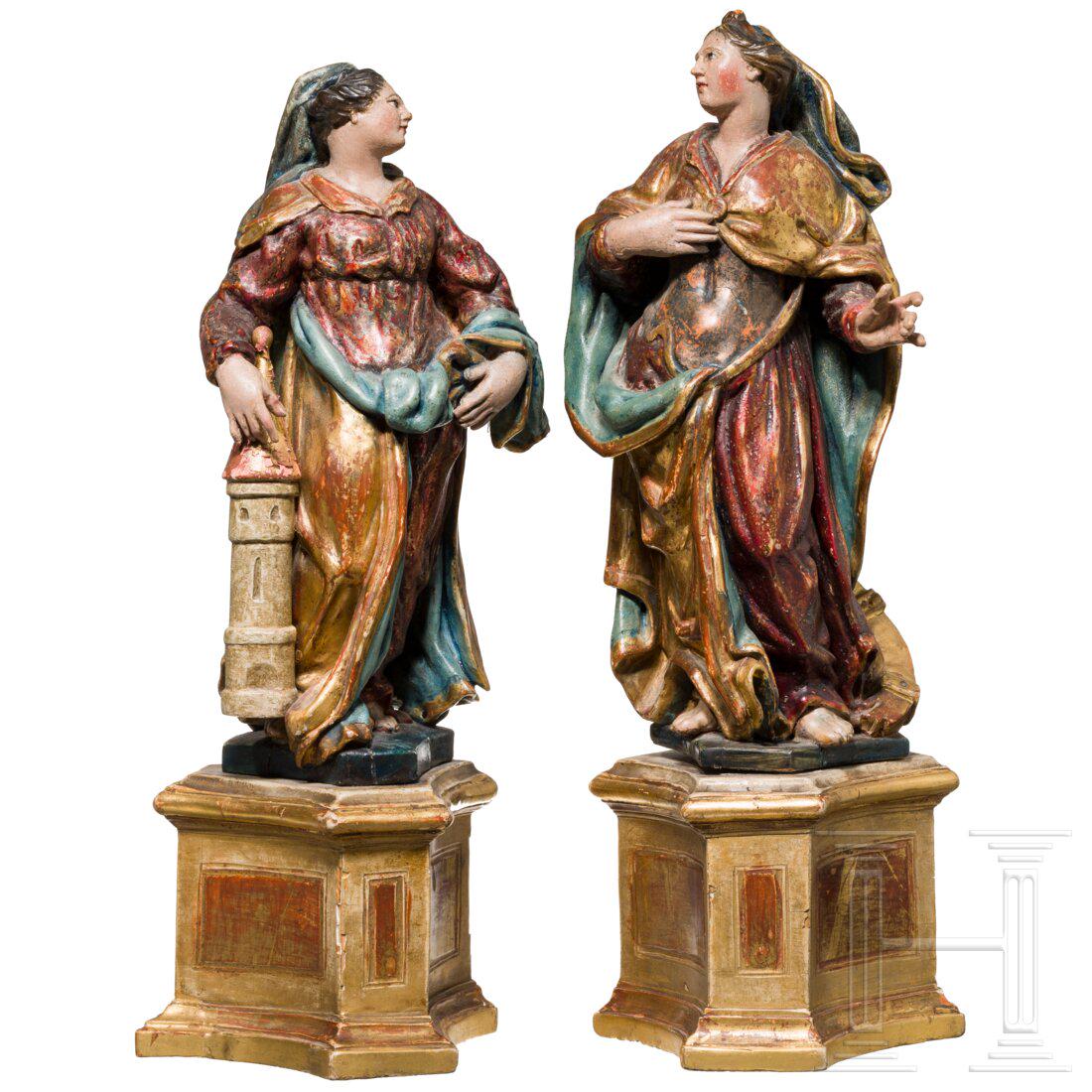 Two southern German wooden statues of St. Cathrine and St. Barbara, mid-18th century (1 of 7)