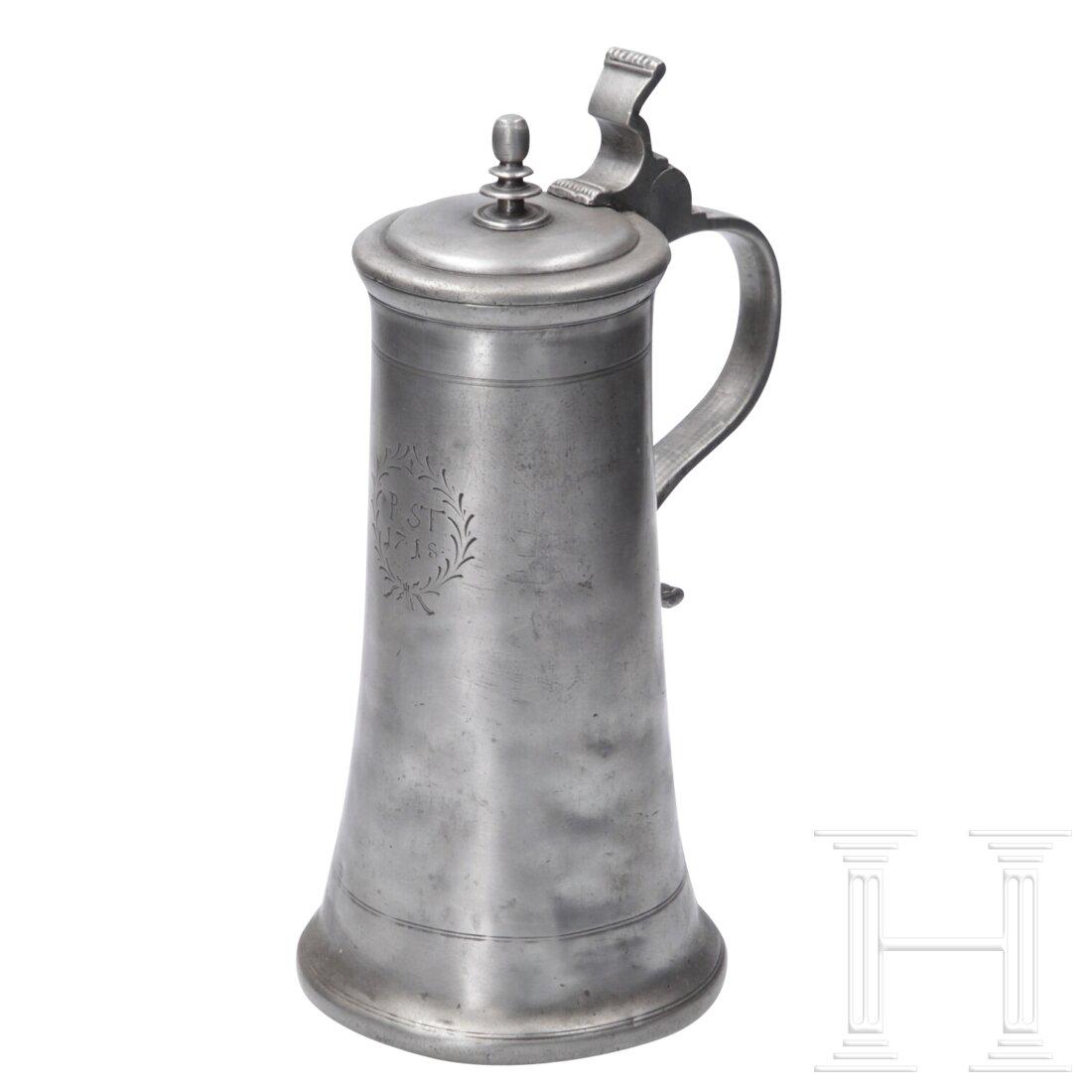 Two southern German pewter jugs, dated 1718 and 1751 (1 of 14)