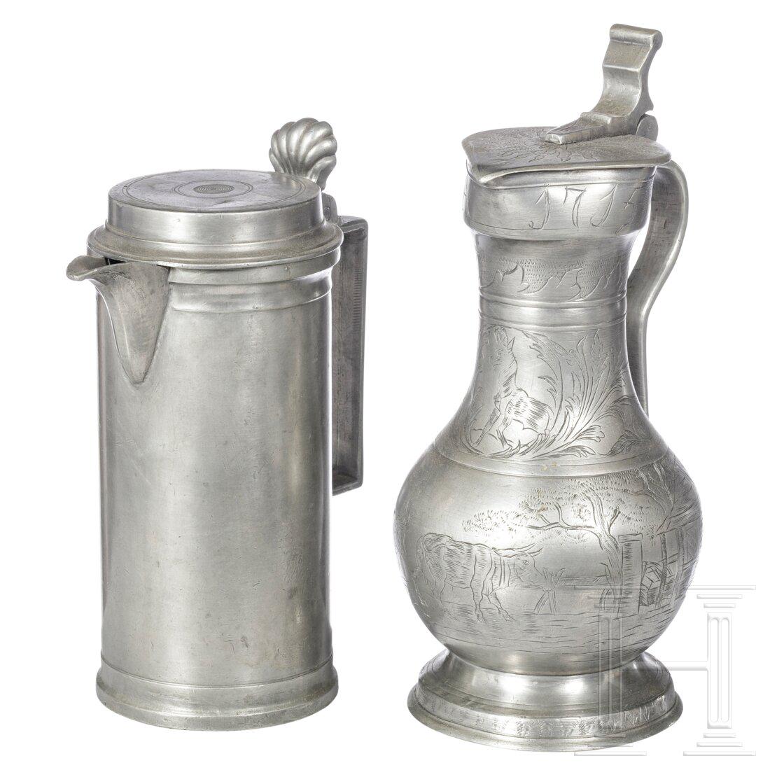 Two large Belgian lidded pewter measures, 19th century (1 of 5)