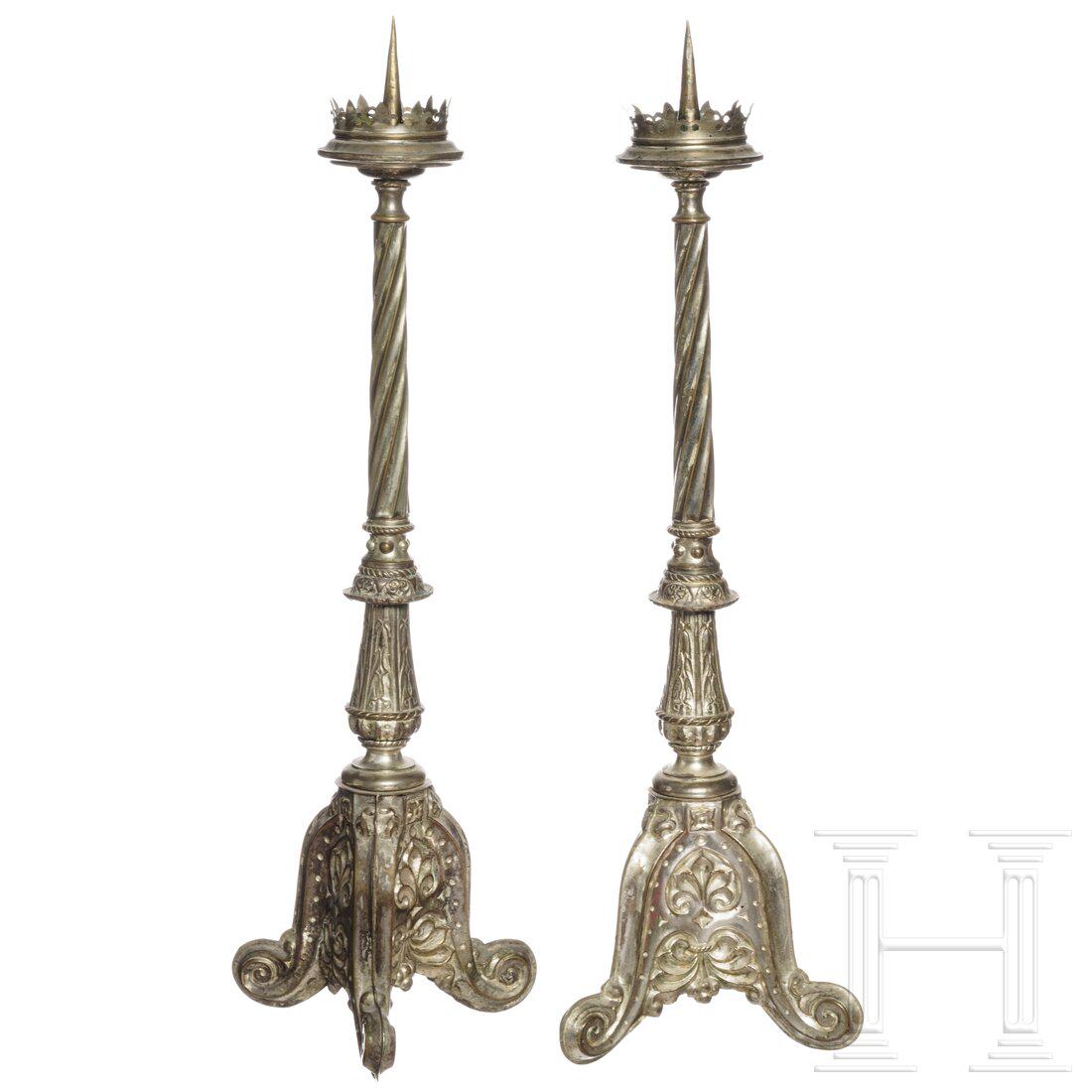 A pair of silver-plated candlesticks, 19th century (1 of 3)