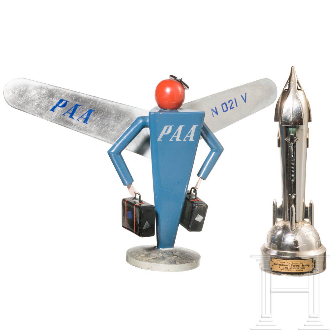 A travel agency table model "Pan American Airways N 021 V", 1950ies, and a satellite coin bank (1 of 6)