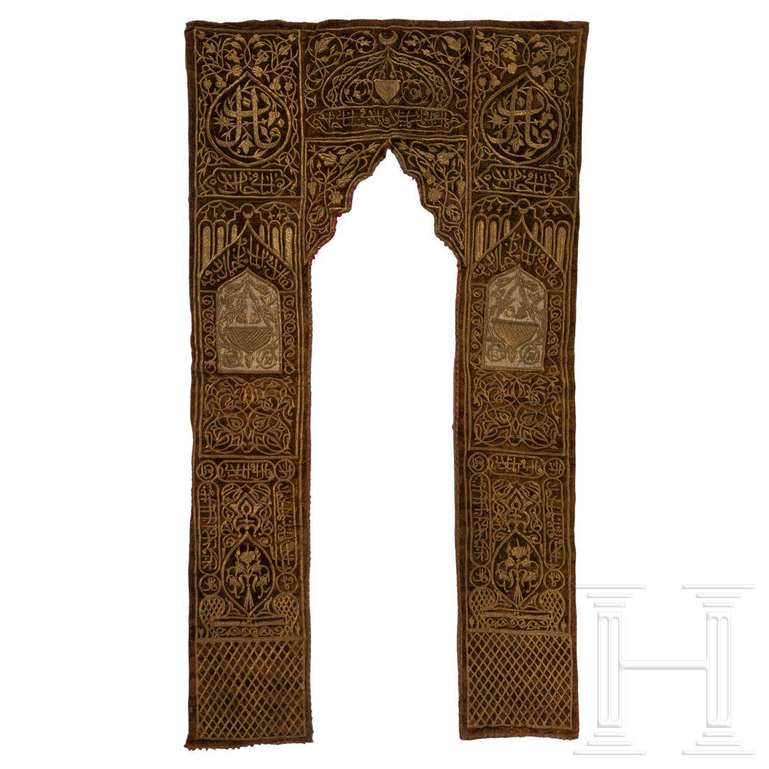 An embroidered Ottoman door curtain for a mosque, circa 1800 (1 of 3)