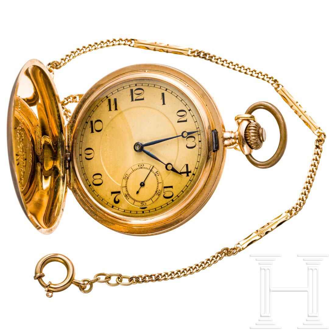 SS ObersturmbannfÃ¼hrer Richard Schulze-Kossens - A golden pocket watch: SS ObersturmbannfÃ¼hrer Richard Schulze-Kossens - A golden pocket watch Art DÃ©co Taschenuhr aus den 1920er/30er Jahren mit unsigniertem, champagnerfarbenem, dreiteiligen Zifferblatt mit arabische