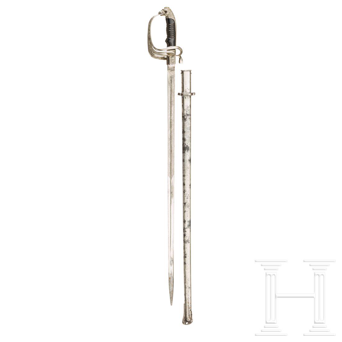 An epee for army officers: An epee for army officersVernickelte Klinge mit beidseitigen ZierÃ¤tzungen, gekrÃ¶nter Chiffre "C II" und Herkunftsbezeichnung "Solingen". Vernickeltes GefÃ¤ÃŸ mit drei Spangen, Adlerkopfkappe