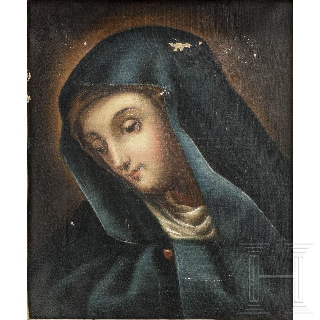 A probably German portrait of the Virgin Mary in a carved frame, 19th century (1 of 6)