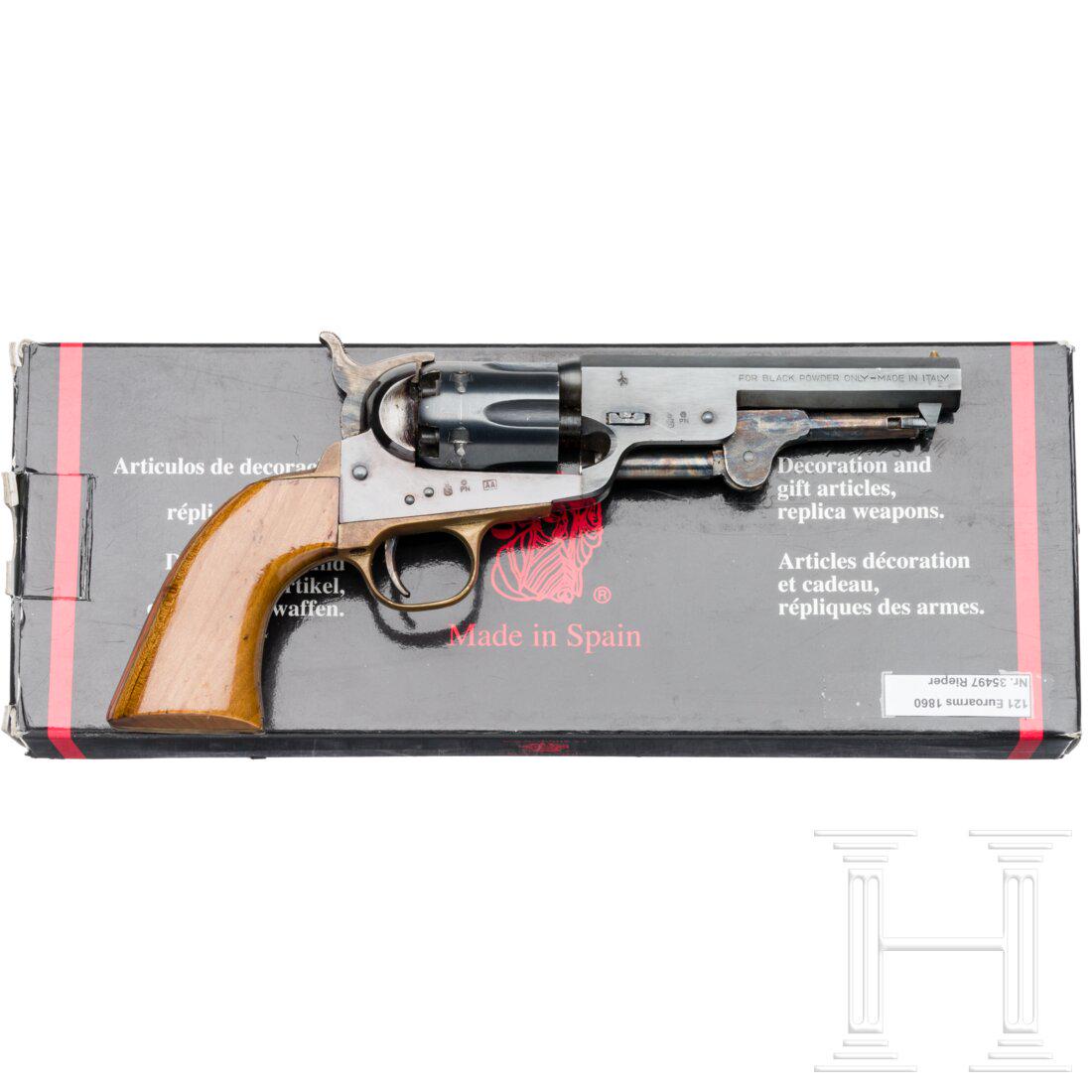 Colt Mod. 1851 Navy, Italian replica by Euroarms: Colt Mod. 1851 Navy, Italian replica by EuroarmsCal. .36(BlackPowder), SN. 35497, blanker Oktagonallauf, LÃ¤nge 5''. SechsschÃ¼ssig. Ital. Beschuss . Auf dem Lauf bezeichnet ".36 Cal. Navy Model".