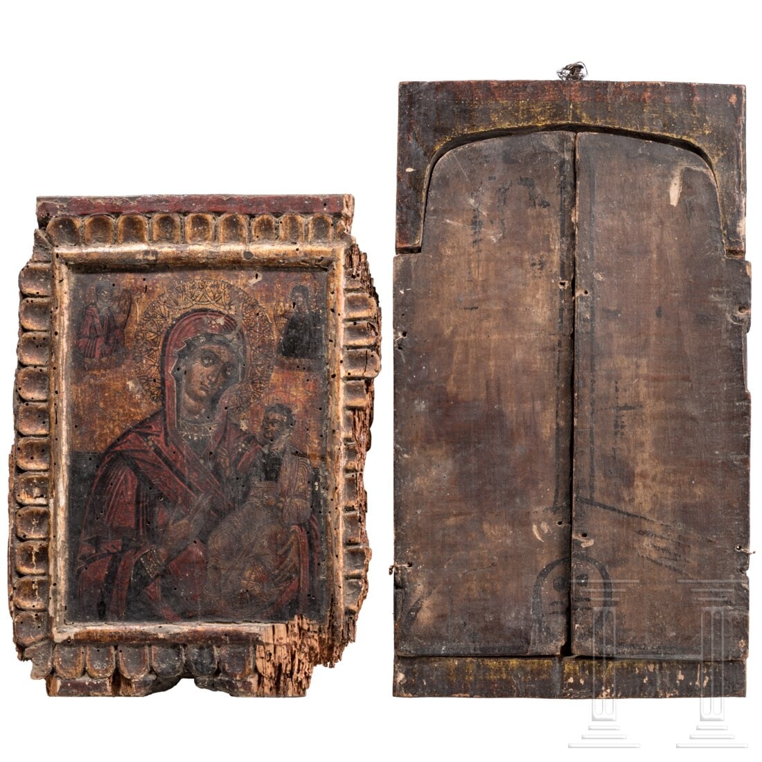 A Greek icon showing the Hodigitria Mother of God and an icon triptych, 18th/19th century (1 of 3)