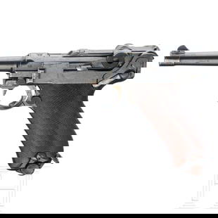 A Luger pistol Mod. 1900 by DWM, Bulgarian contract: A Luger pistol Mod. 1900 by DWM, Bulgarian contractCal. 9mmLuger, SN. 1075/c, matching numbers incl. firing pin and grips. Barrel length 100 mm, matte bore. German proof marks Crown/"N". On the right