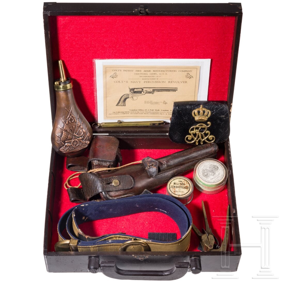 A Prussian holster for a Colt 1851 Navy: A Prussian holster for a Colt 1851 NavySchon der Revolver Colt 1851 Navy der preuÃŸischen Marine ist selten, weit seltener jedoch ist das zugehÃ¶rige Holster. Brauner Lederkorpus mit verschlieÃŸ