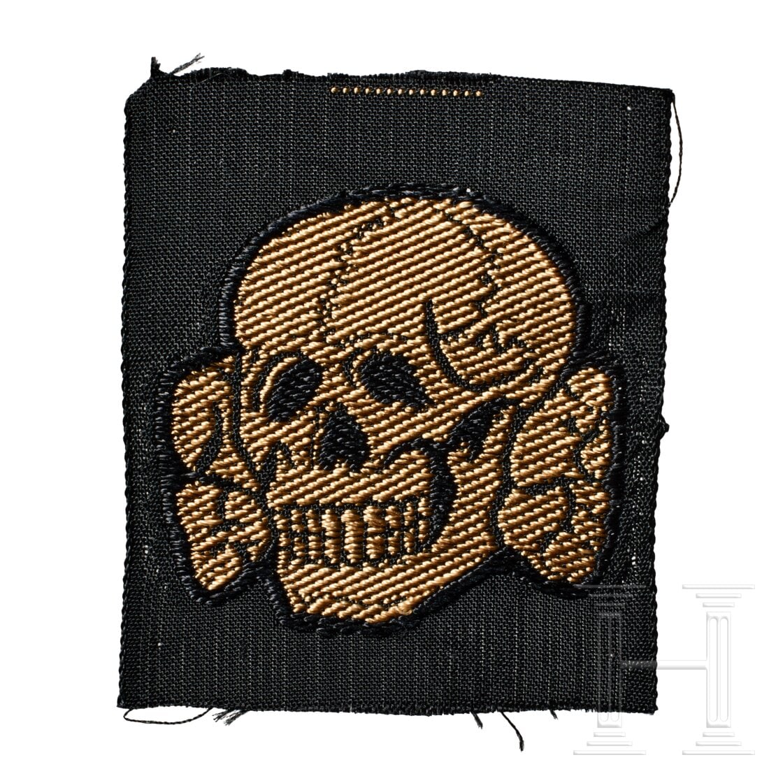 A Tropical Cloth Cap Skull for Enlisted/NCO: A Tropical Cloth Cap Skull for Enlisted/NCOBlack rayon square cloth backing, tan thread machine-woven skull, unissued.USA lot - more info hereCondition: II