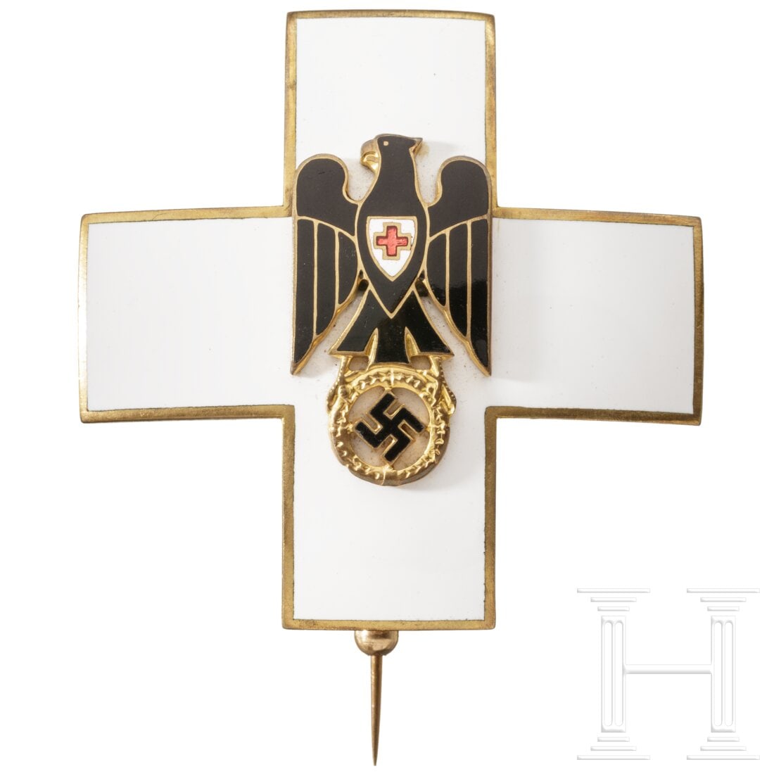 A Cross of the Order of Merit of the German Red Cross, 1937: A Cross of the Order of Merit of the German Red Cross, 1937Konvexes vergoldetes Steckkreuz, vs. weiÃŸ emailliert und mit aufgelegtem Adler. Das rs. Nadelsystem professionell vollstÃ¤ndig entfernt 