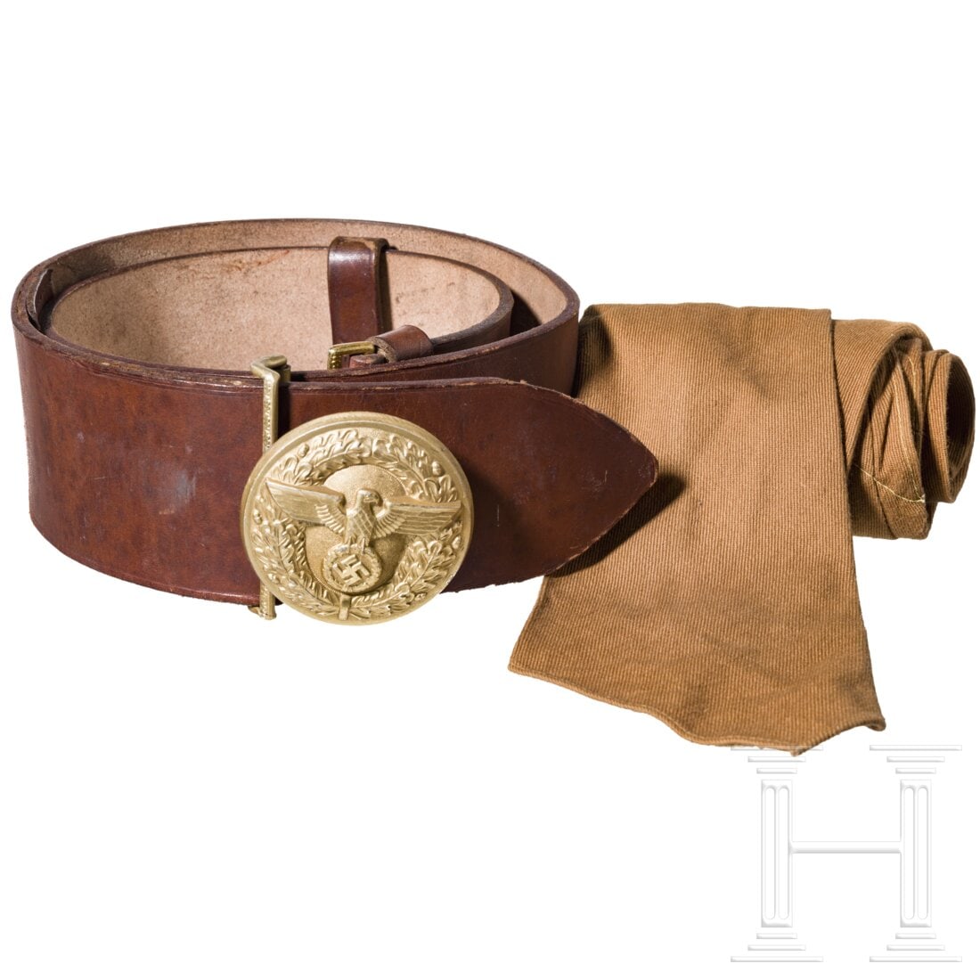 A service belt for Political Leaders: A service belt for Political LeadersGolden eloxiertes Aluminiumschloss mit rs. vierfach eingenietetem Befestigungssystem und Herstellercodierung "RZM M4/22" (= C. T. Dicke, LÃ¼denscheid.). Der braun