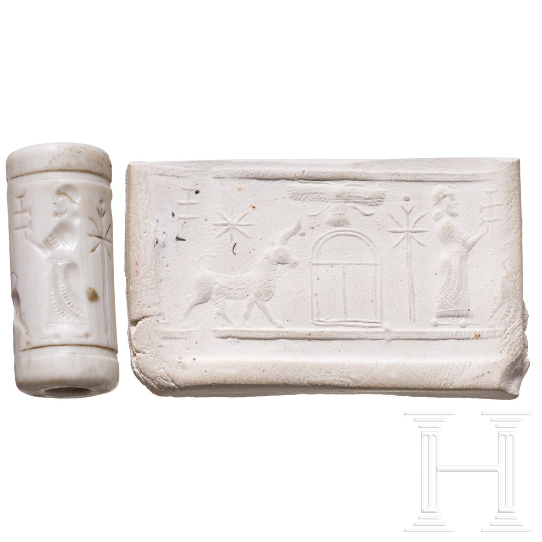A Neo-Assyrian cylinder seal made of white stone, 7th century B.C. (1 of 3)