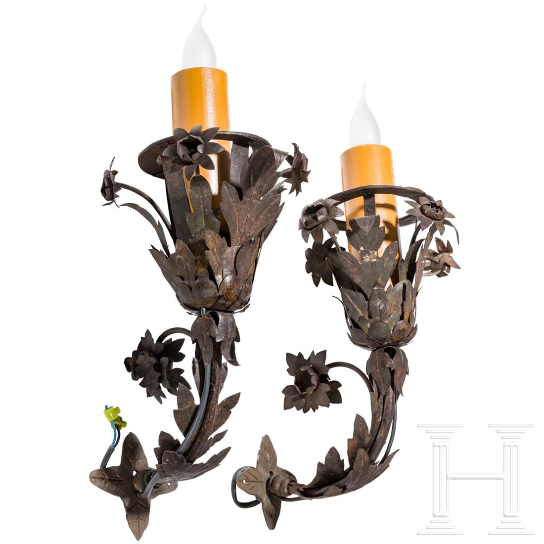 A pair of wrought-iron wall lamps, circa 1900 (1 of 4)