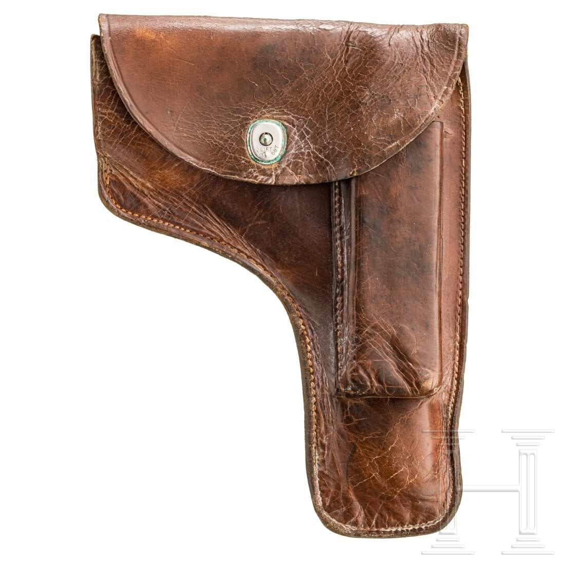 A holster for Colt M 1911, Norwegian contract: A holster for Colt M 1911, Norwegian contractFertigung aus dunkelbraunem Glattleder mit Koppellasche und Magazinfach. Der Druckknopf gemarkt "Lift the Dot". Nähte in Ordnung. Stärkere Tragespuren. S
