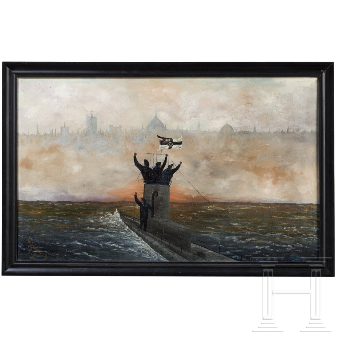 German U-Boat at Twilight, dated 1917 (1 of 5)