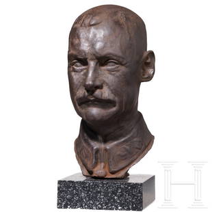 Fritz Behn (1878 - 1970) - a bust of Crown Prince Rupprecht of Bavaria, circa 1916: Fritz Behn (1878 - 1970) - a bust of Crown Prince Rupprecht of Bavaria, circa 1916Cast iron, unsigned. Slightly rust-coated and porous. Mounted on a marble base. Height of bust 38 cm, overall height 4