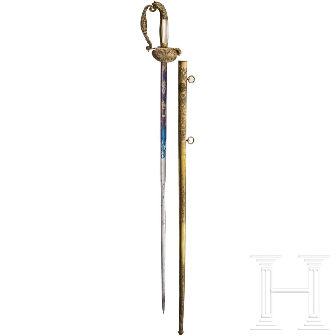 A sword for officials of the Republic of Haiti, 1st half of the 19th century: A sword for officials of the Republic of Haiti, 1st half of the 19th centuryBeidseitig gekehlte Rückenklinge, im Bereich der Spitze von linsenförmigem Querschnitt, die Klinge oben beidseitig zur Hä